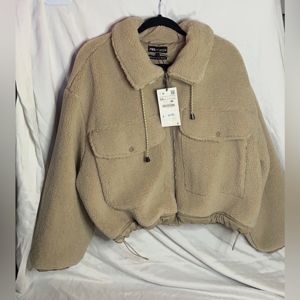 Tan cropped teddy jacket